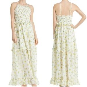 Betsy Johnson Lemon Drop Floral Maxi Spaghetti Strap ruffle Dress Size 6
